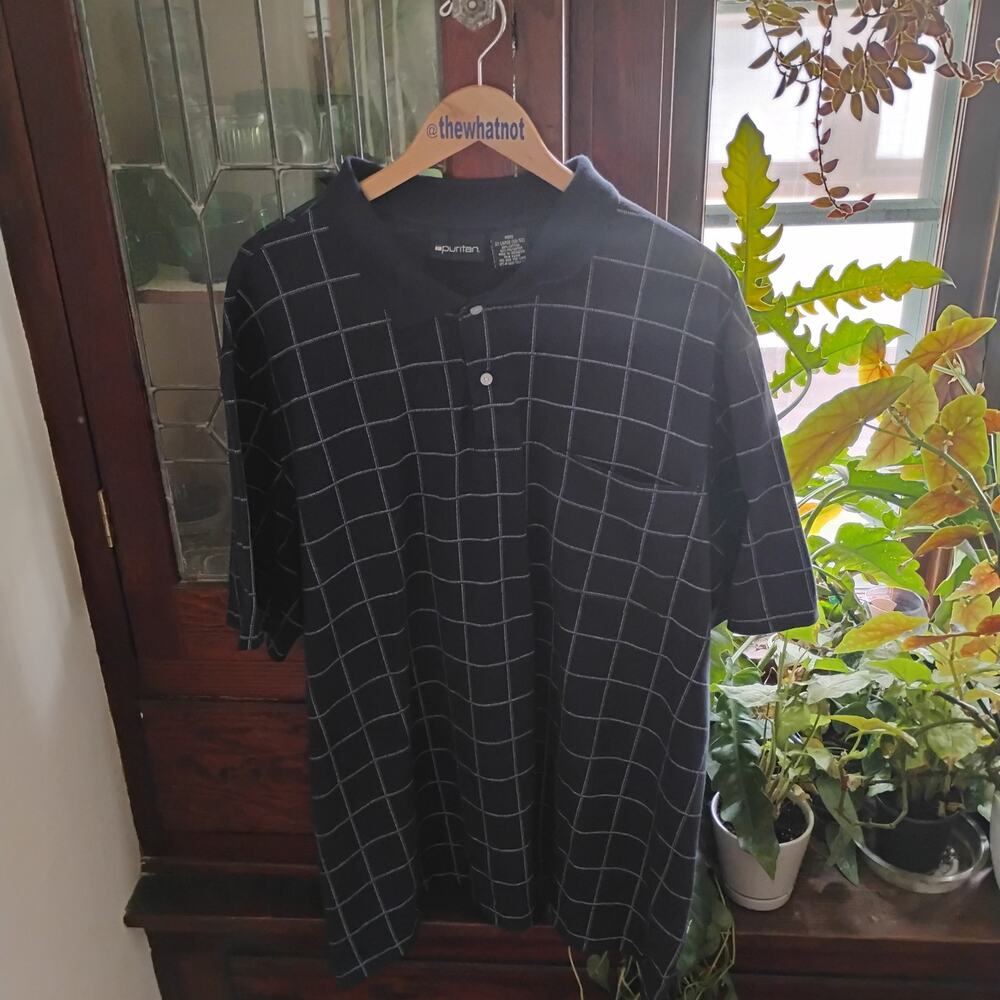 Vintage 90s Puritan Navy White Check Polo Shirt XL Short Cotton - Picture 11 of 17